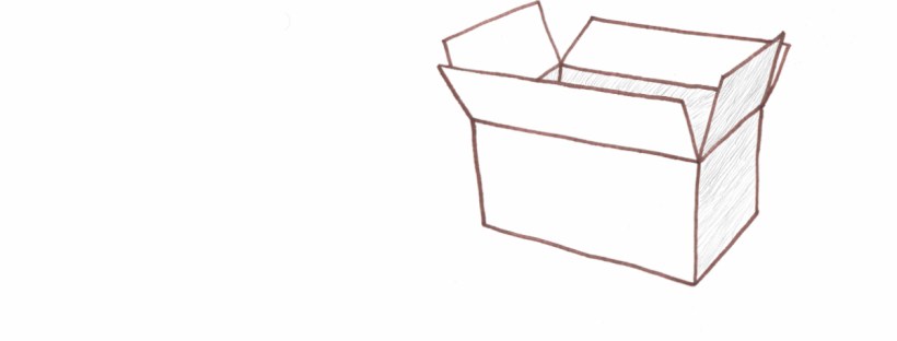 There’s an open box but its contents aren’t visible. A grey shadow covers the right side. What do you think is inside?