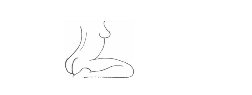 This is a black-and-white line drawing of a female body. The image is abstract, as it’s incomplete, only showing the woman’s body from below her shoulders. She’s on her knees with her back arched. You can see the outline of one of her breasts. Her round bum is sticking out prominently. The image is provocative in nature.