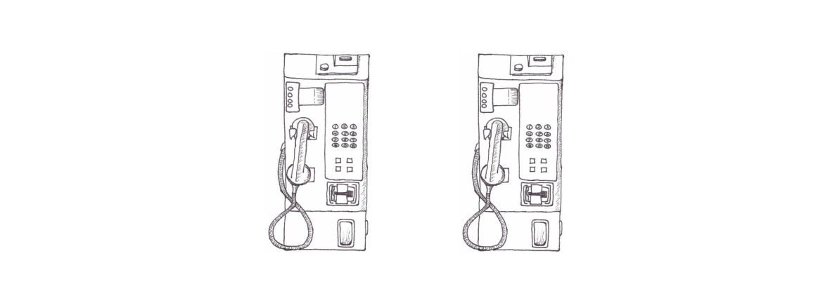 This is a black and white line drawing a two public pay phones.